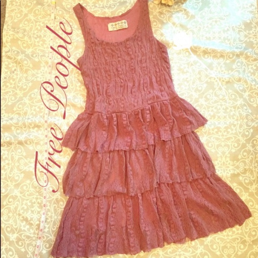 Free People Dusty Pink SML Tiered All-Over Lace 